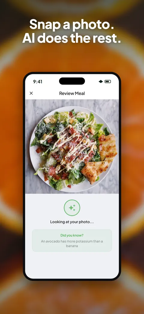 Wellix app analyzing a photo of a salad on iPhone — 1/10