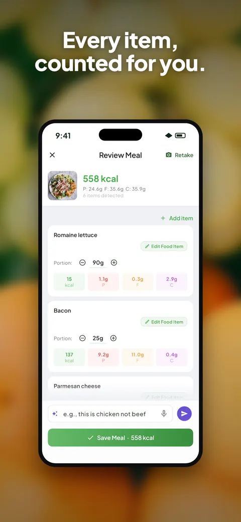 Wellix app analyzing a photo of a salad on iPhone — 2/10