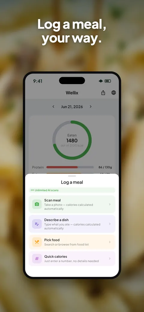 Wellix app analyzing a photo of a salad on iPhone — 3/10